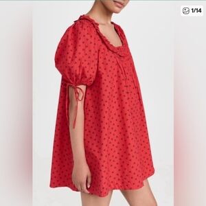 Red Puff Sleeve Dress with Black Pattern